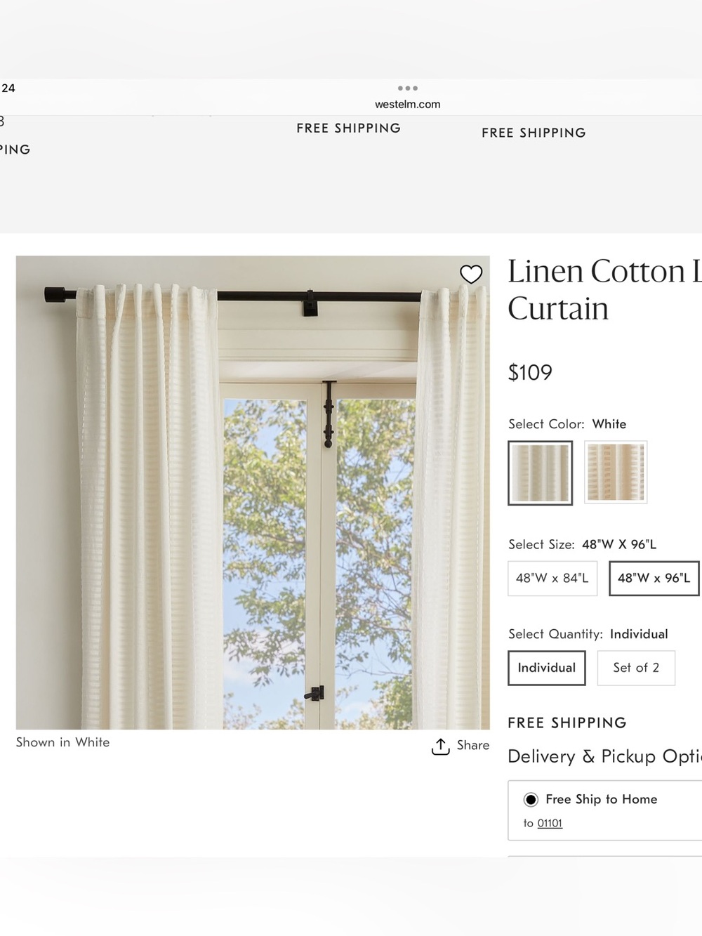 West Elm Linen Cotton Ladder Sheer Curtain in White